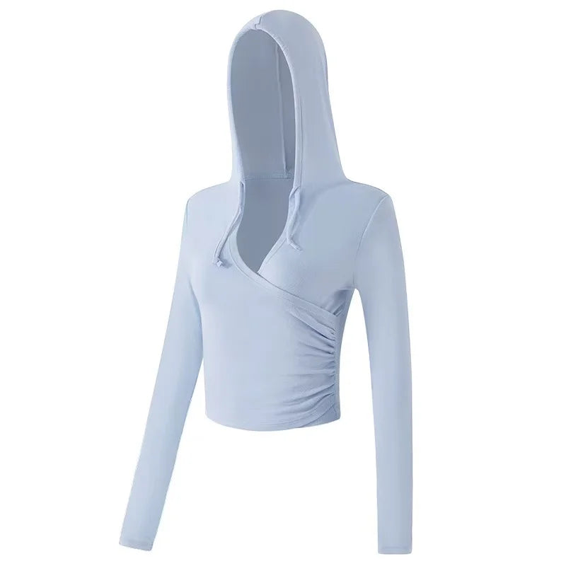 Gym Coat Workout Wear Hooded Yoga Suit for Women New Style Running Pilates Long-sleeved Training V-neck Fitness Suit Top Clothes