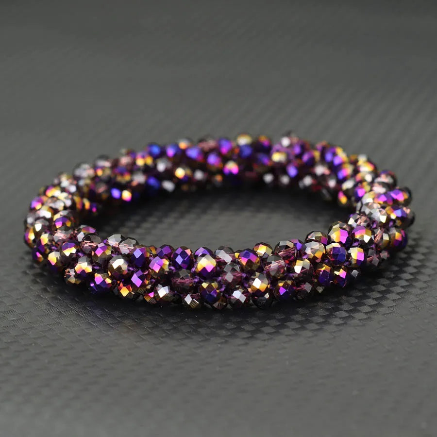 Crystal Glass Beads Bracelet Women Handmade Beaded Brazlets Ethnic Style Luxury Jewelry Elastic Braslet Girl Hair Band Accessori