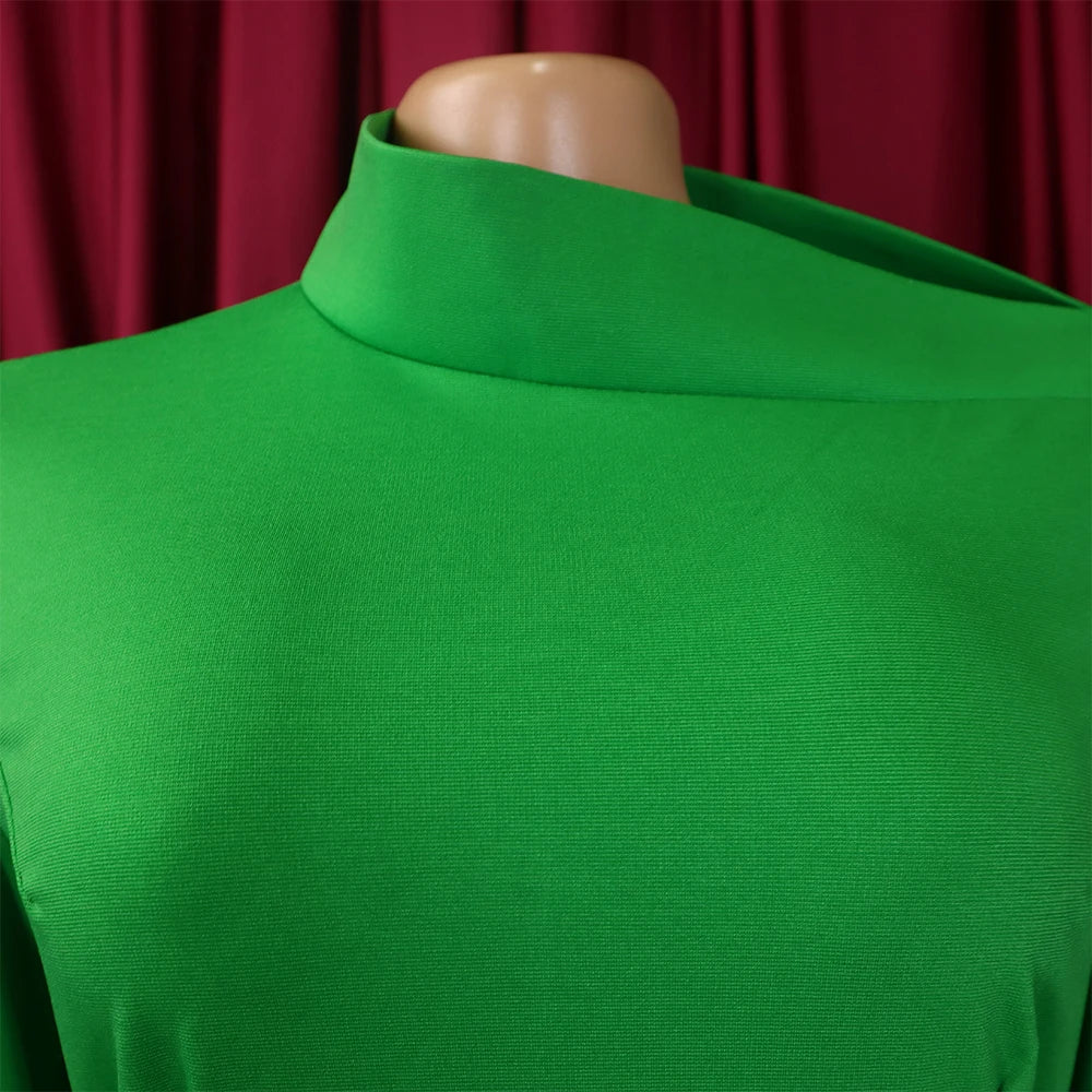 Dresses for Women 2024 New Skew Collar Full Sleeve Solid Sheath Package Hips Mid Calf Professional African Business Work Dress