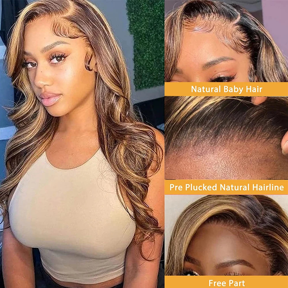 Highlight Wig Human Hair 13x4 Lace Frontal Wig Colored Human Hair Wigs For Women 30 Inch Honey Blonde Body Wave Lace Front Wig