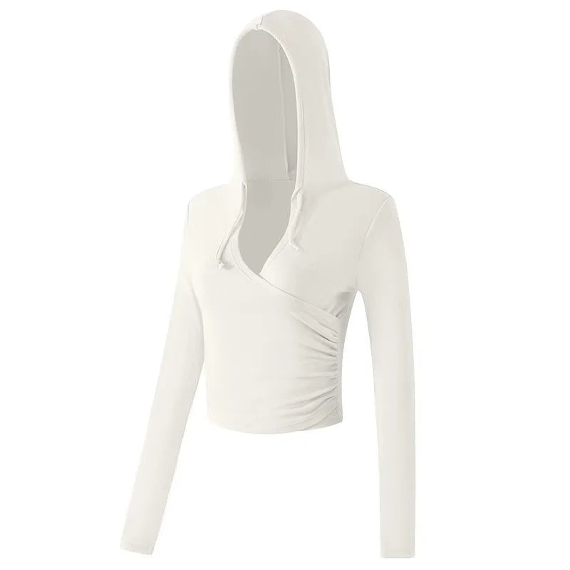 Gym Coat Workout Wear Hooded Yoga Suit for Women New Style Running Pilates Long-sleeved Training V-neck Fitness Suit Top Clothes