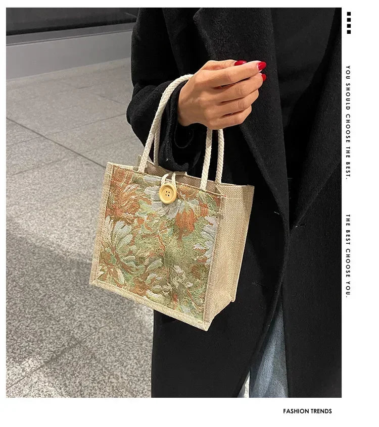 Women Ins Style Portable Hand Bag Linen Bag Students Handbags Fashion Ladies Top-handle Bags Designer Luxury Сумка Женская Bolsa