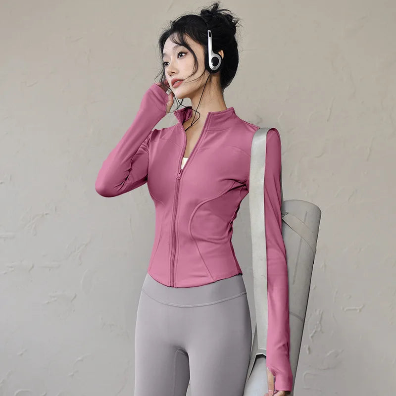 new Sportswear Woman Gym Yoga Sports Jacket Women's Tight Fit Long Sleeve Running Top Fitness Outfit Autumn Winter Exercise Coa