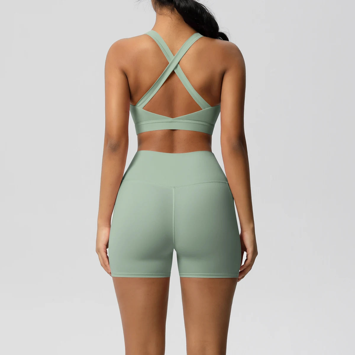 2PCS Sportswear With Pocketed Yoga Set Gym Clothes Yoga Suits For Women Tracksuits Sports Shorts Crossover Bra Gym Leggings