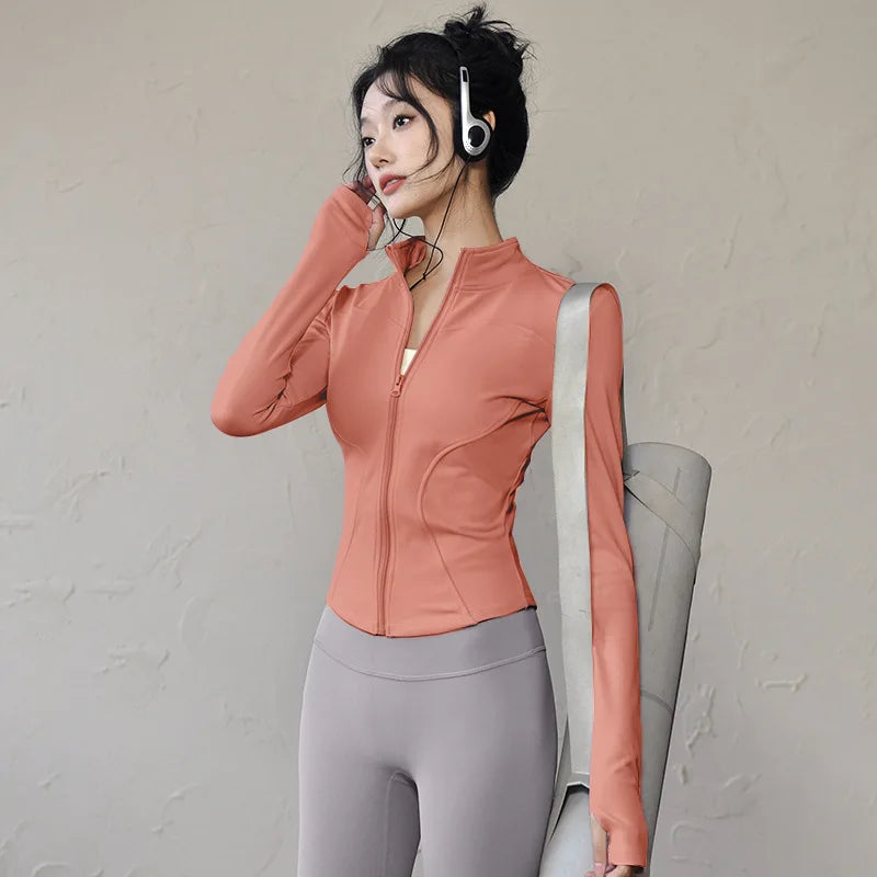 new Sportswear Woman Gym Yoga Sports Jacket Women's Tight Fit Long Sleeve Running Top Fitness Outfit Autumn Winter Exercise Coa