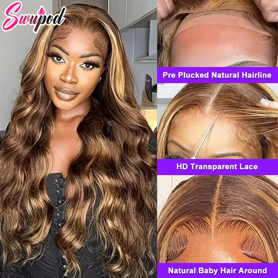 Highlight Wig 100% Human Hair 13x6 13x4hd Lace Frontal Wig Honey Blonde Lace Front Wigs Human Hair Body Wave 4x4 Closure Wig