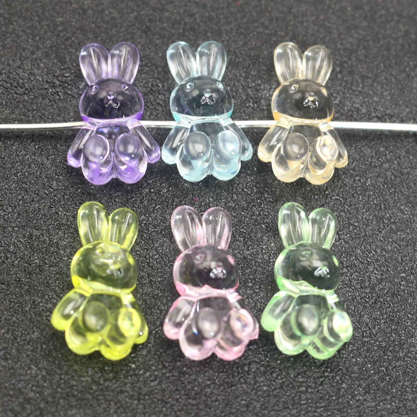 50 Mixed Transparent Color Acrylic Smooth Cute Bunny Rabbit Charm Beads 24mm