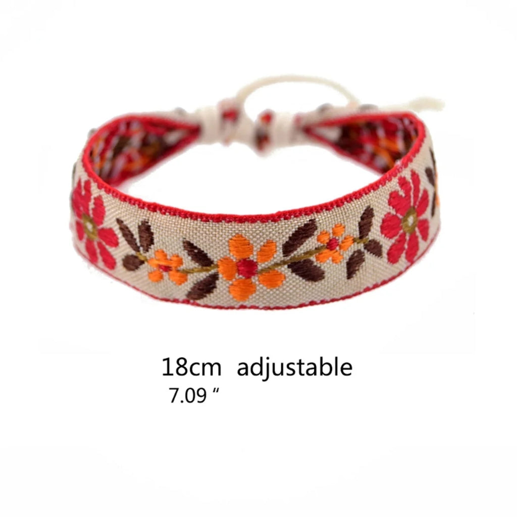 1pcs Boho Strawberry Flower Embroidered Bracelet for Kids Handmade Braided Bracelet