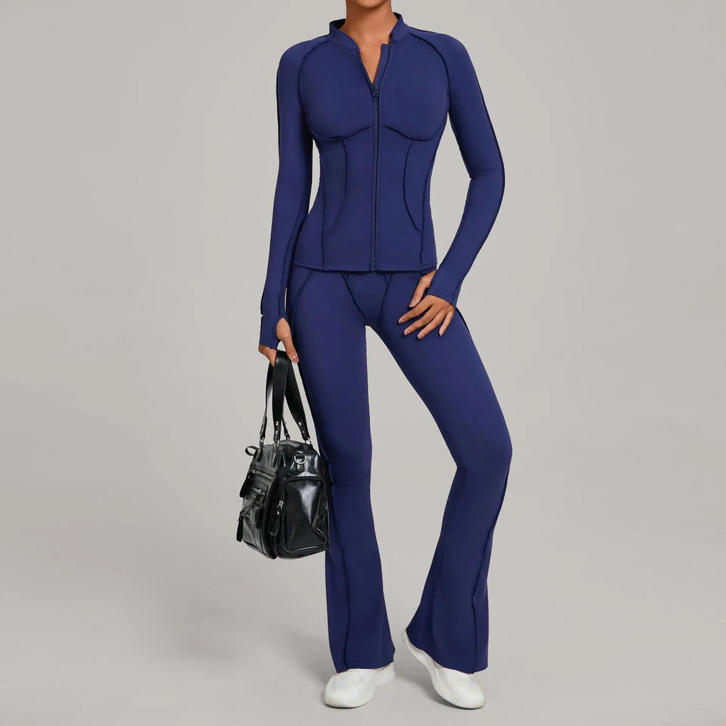 Gym Yoga Outfit for Women Autumn Winter Zipper Long Sleeve Fitness Suit Daily Casual Running Fitness Sportswear Two-Piece Sets