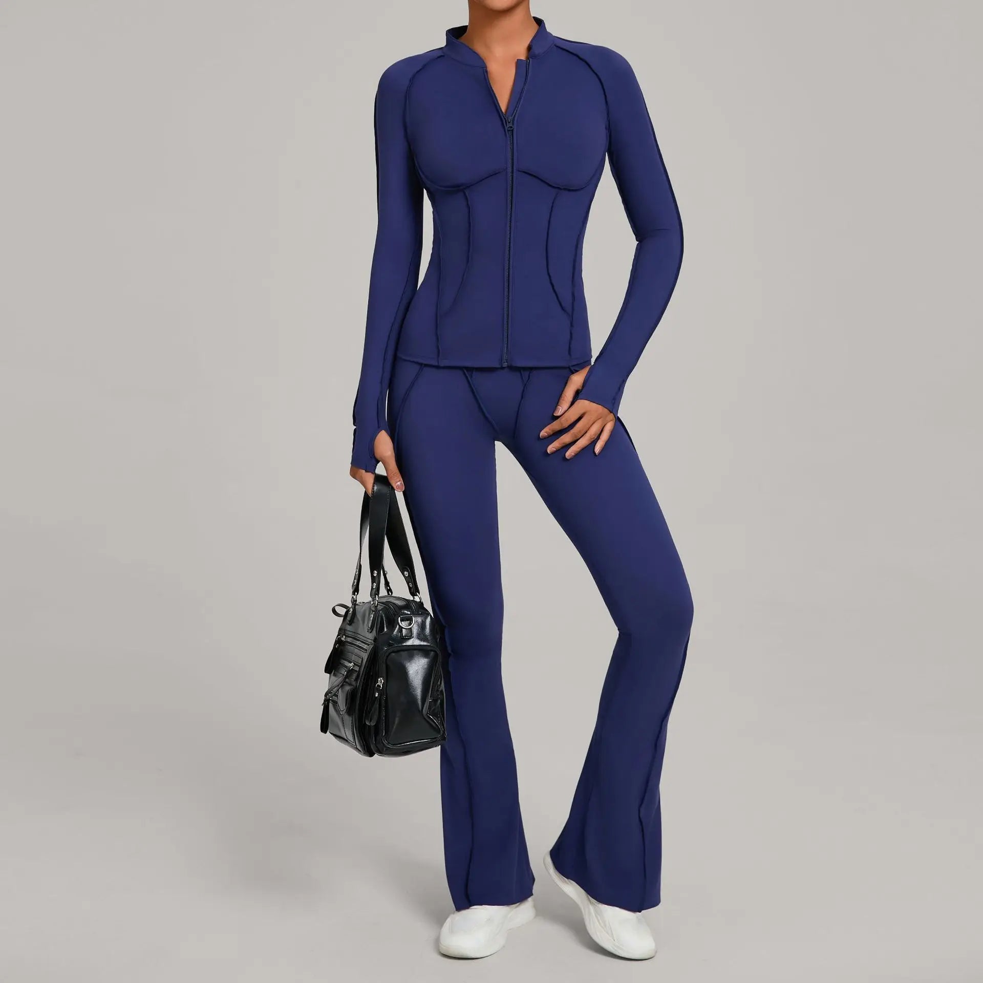 Gym Yoga Outfit for Women Autumn Winter Zipper Long Sleeve Fitness Suit Daily Casual Running Fitness Sportswear Two-Piece Sets