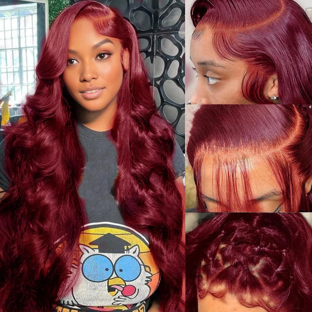 13x6 Hd Lace Frontal Wig Human Hair Wigs 99j Red Burgundy Colored Body Wave Human Hair Wigs  HD Transparent Lace Frontal wigs