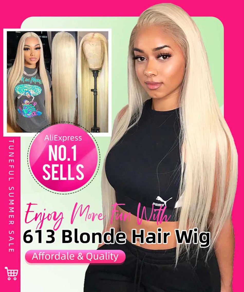 13x6 HD Transparent 613 Blonde Lace Frontal Human Hair Wigs Brazilian Straight Lace Front Human Hair Wigs Can Be Dyed Any Color