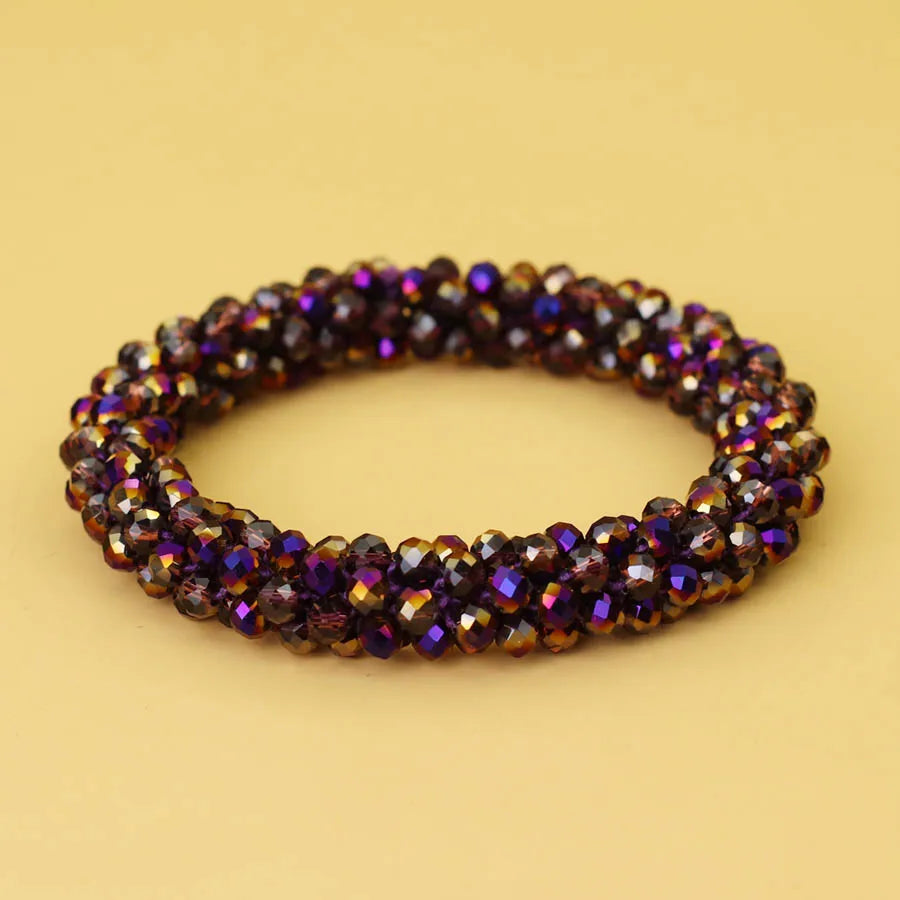 Crystal Glass Beads Bracelet Women Handmade Beaded Brazlets Ethnic Style Luxury Jewelry Elastic Braslet Girl Hair Band Accessori