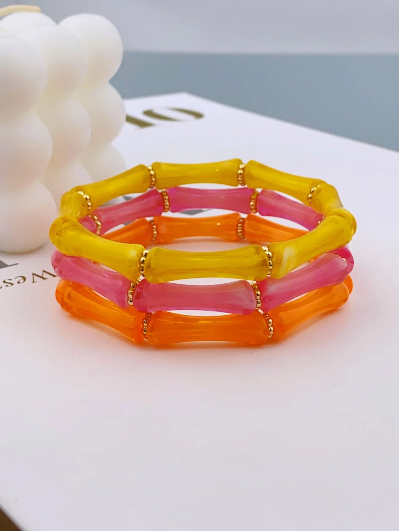 3pcs Acrylic Beaded Elastic Bracelet with Colorful Bamboos for Women's Daily Wear bracelet for women