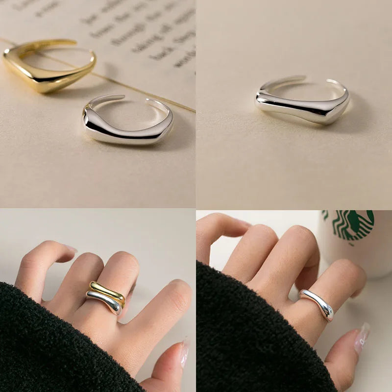 925 Sterling Silver Woman Rings Geometry Arc-Shaped Open Ring Engagement Designer Jewelry Accessories Prevent Allergy