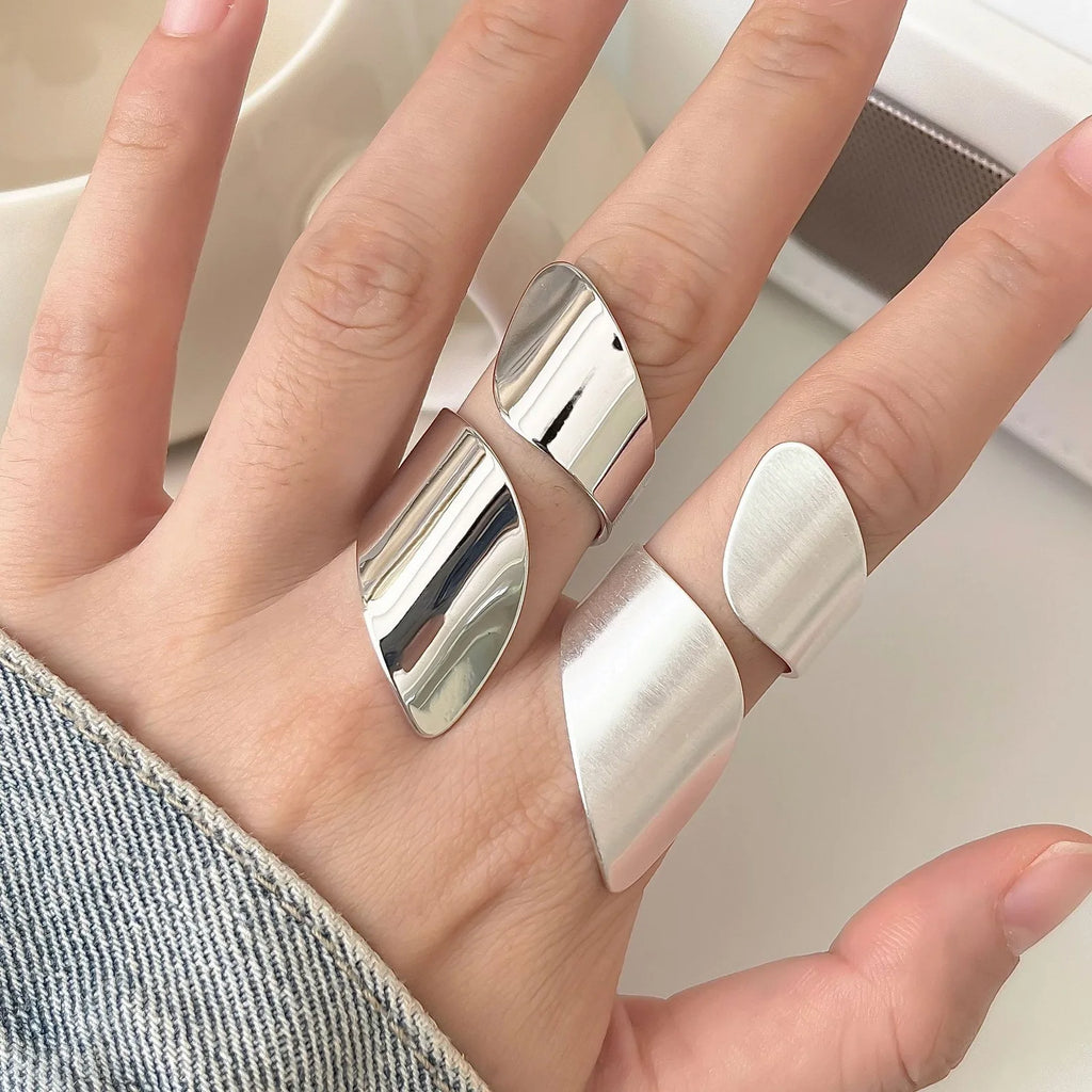 Woman Irregular Opening Rings Smooth Surface Temperament Rings for Outgoing Dress Matching