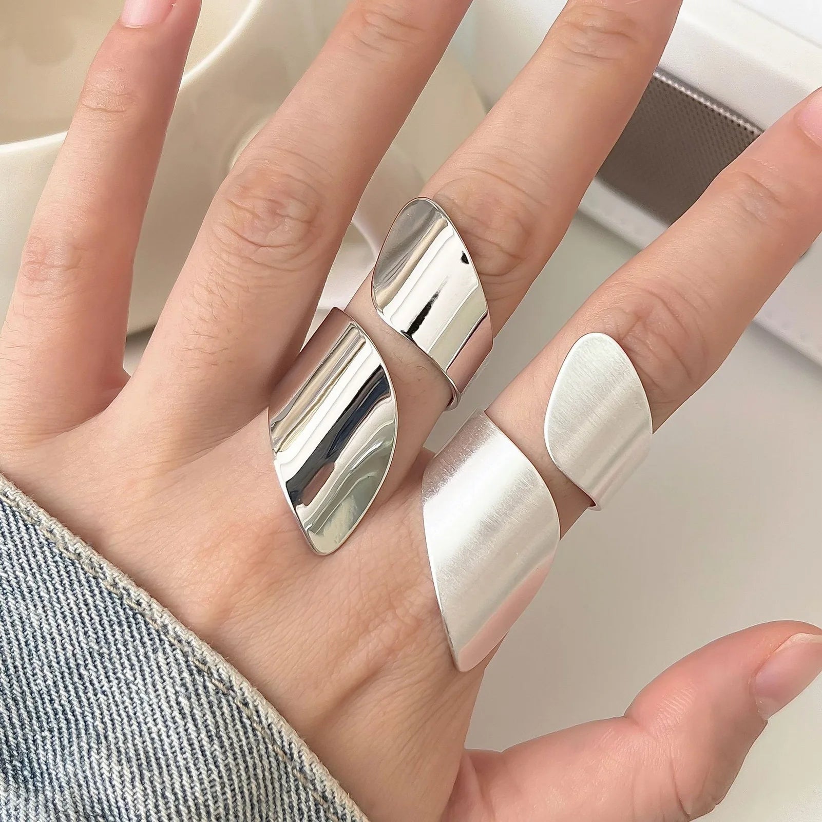 Woman Irregular Opening Rings Smooth Surface Temperament Rings for Outgoing Dress Matching