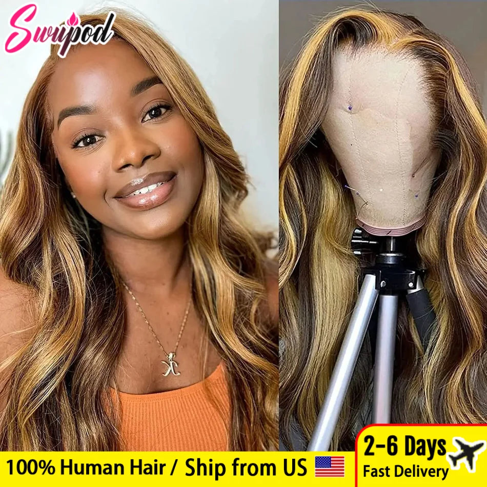 Highlight Wig 100% Human Hair 13x6 13x4hd Lace Frontal Wig Honey Blonde Lace Front Wigs Human Hair Body Wave 4x4 Closure Wig