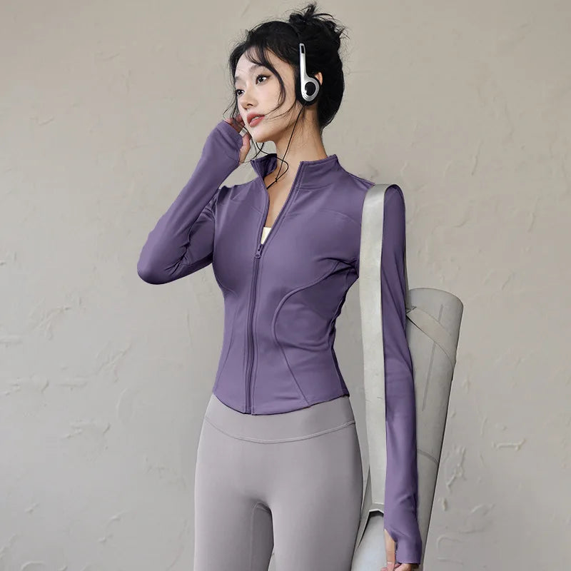 new Sportswear Woman Gym Yoga Sports Jacket Women's Tight Fit Long Sleeve Running Top Fitness Outfit Autumn Winter Exercise Coa