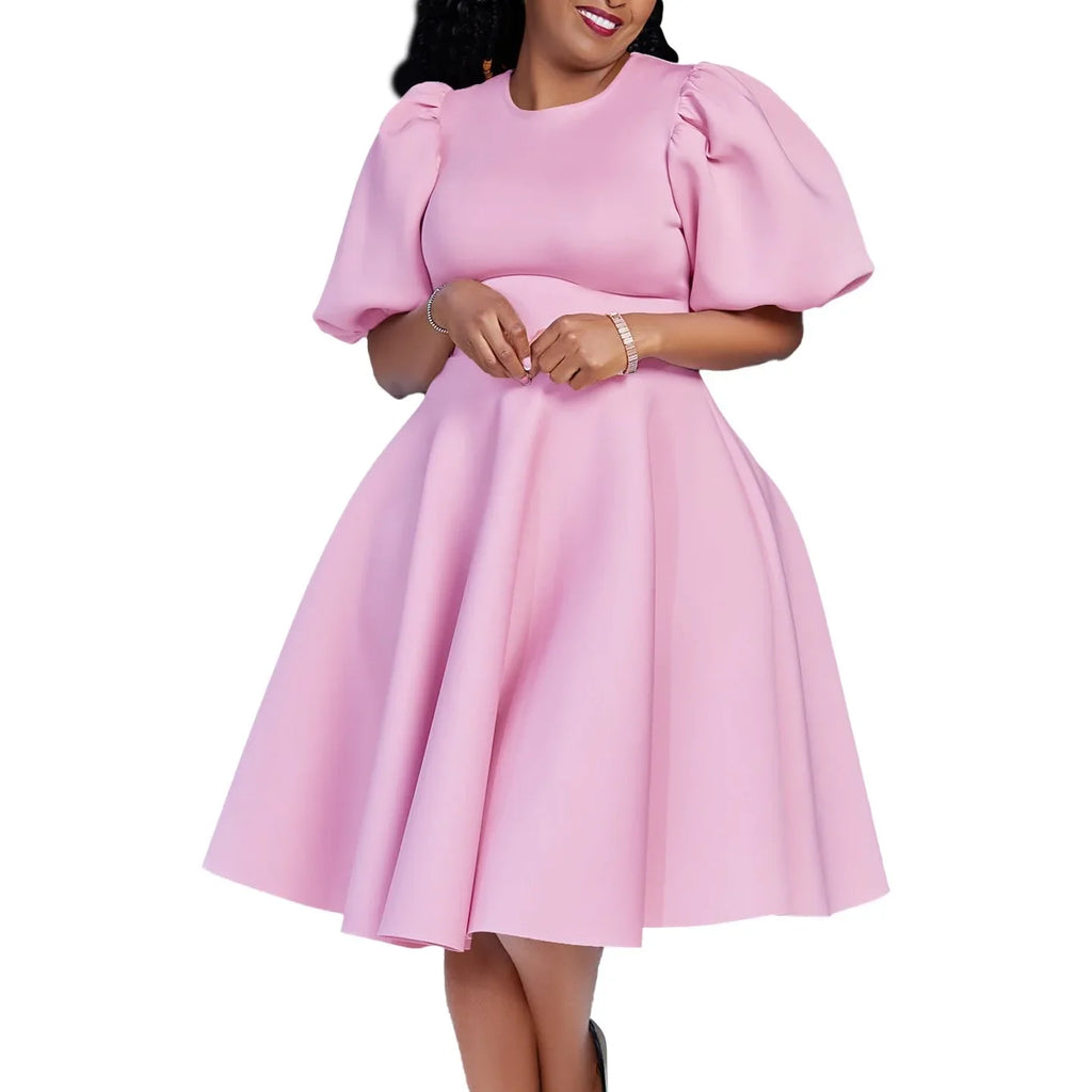 Elegant Dresses for Woman 2024 O Neck Short Sleeve High Waisted Pleated Mid Calf Luxury Female Birthday Party Dinner Vestidos