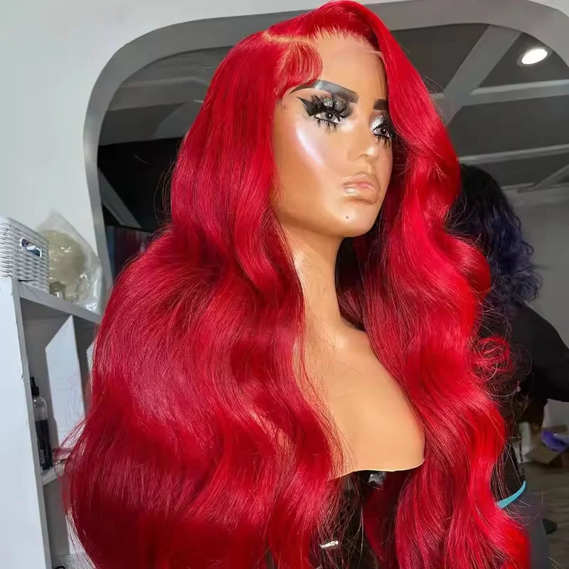Hot Red 13x6 Hd Lace Frontal Human Hair Wigs Brazilian Colored Body Wave Lace Front Wig 4x4 5x5 Closure Wig For Women
