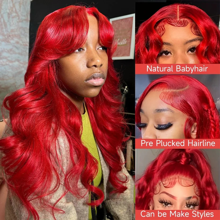 Hot Red 13x6 Hd Lace Frontal Human Hair Wigs Brazilian Colored Body Wave Lace Front Wig 4x4 5x5 Closure Wig For Women