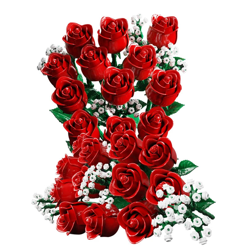 Creative Icon Rose Bouquet 10328 Brick Set Artificial Flowers for Home Decoration Anniversary Birthday Gifts