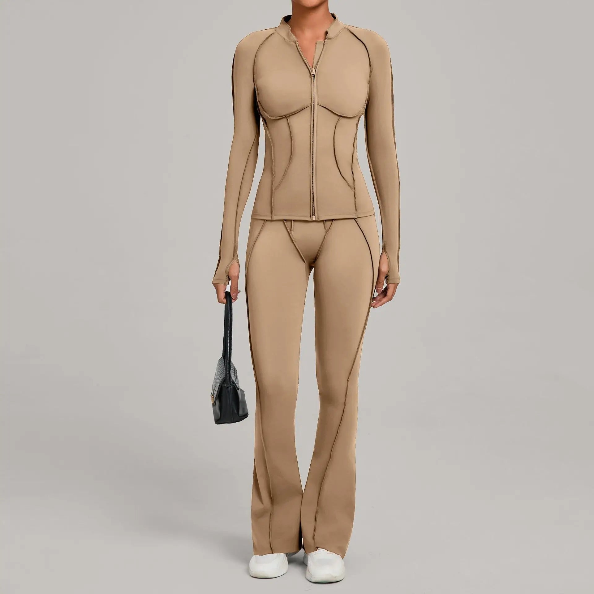 Gym Yoga Outfit for Women Autumn Winter Zipper Long Sleeve Fitness Suit Daily Casual Running Fitness Sportswear Two-Piece Sets