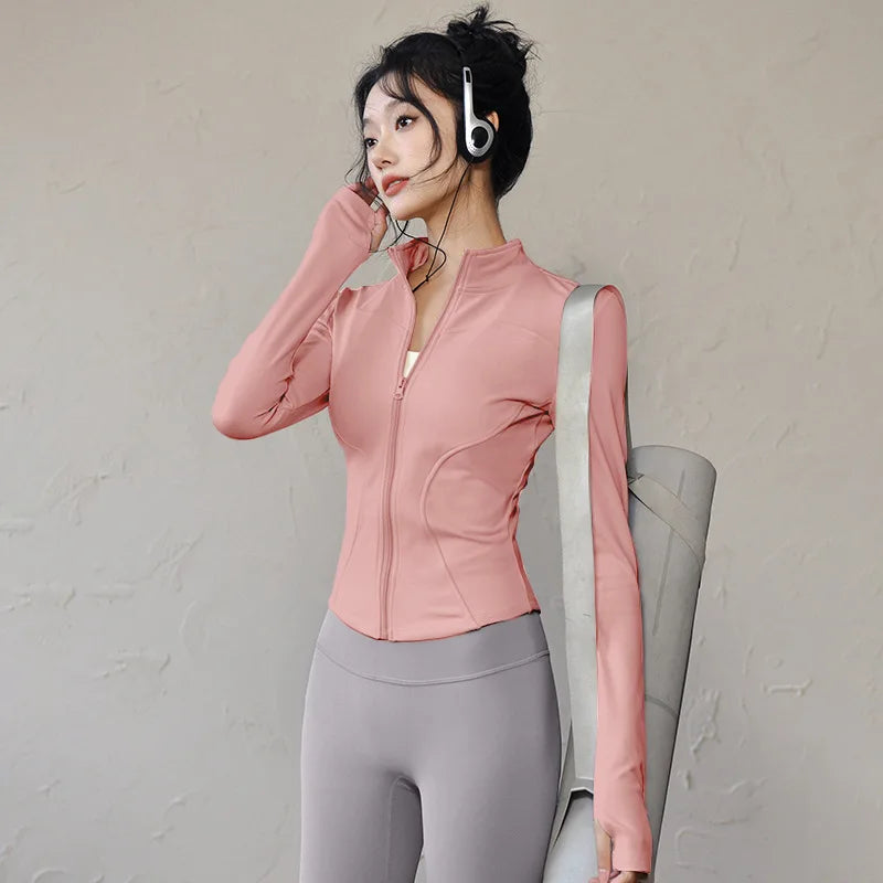 new Sportswear Woman Gym Yoga Sports Jacket Women's Tight Fit Long Sleeve Running Top Fitness Outfit Autumn Winter Exercise Coa