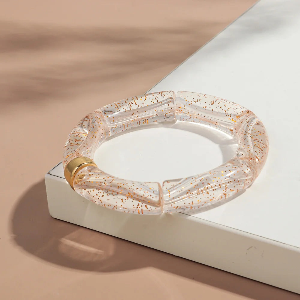 New Big Bamboo Tube Acrylic Stack Bracelet for Women Men Vintage Colorful Resin Chunky Elbow Bead Elastic Bangle Couple Jewelry