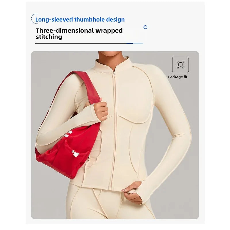 Gym Yoga Outfit for Women Autumn Winter Zipper Long Sleeve Fitness Suit Daily Casual Running Fitness Sportswear Two-Piece Sets