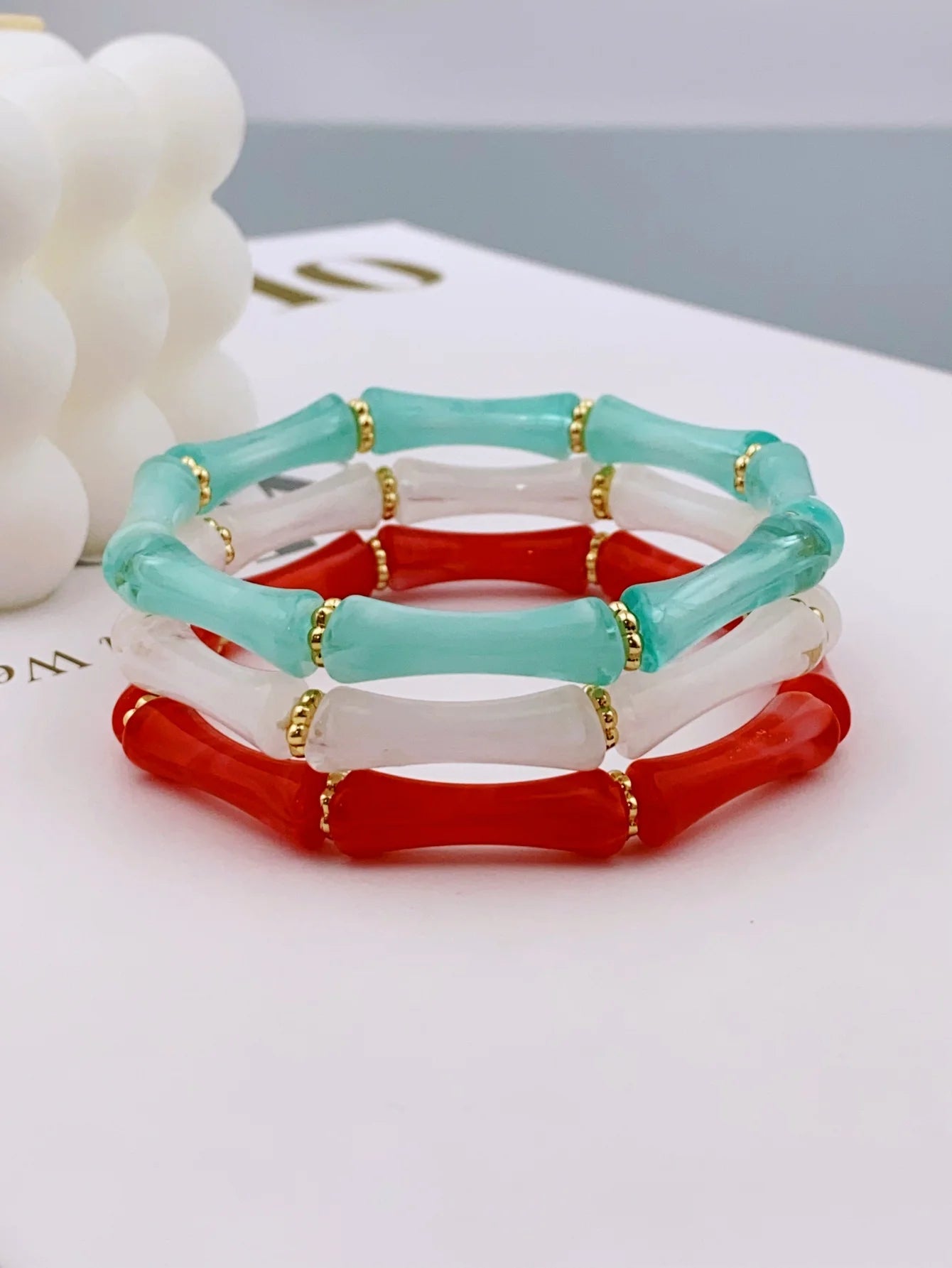 3pcs Acrylic Beaded Elastic Bracelet with Colorful Bamboos for Women's Daily Wear bracelet for women