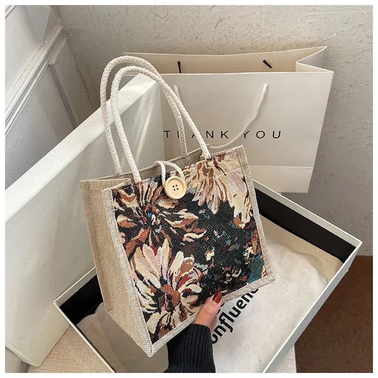 Women Ins Style Portable Hand Bag Linen Bag Students Handbags Fashion Ladies Top-handle Bags Designer Luxury Сумка Женская Bolsa