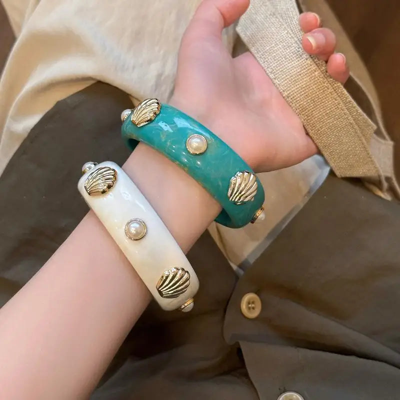 Bohemian Shell Resin Braclets For Women Geometric Hyperbole Vintage Bangles Jewelry Fashion Elegant Acrylic Pulseras