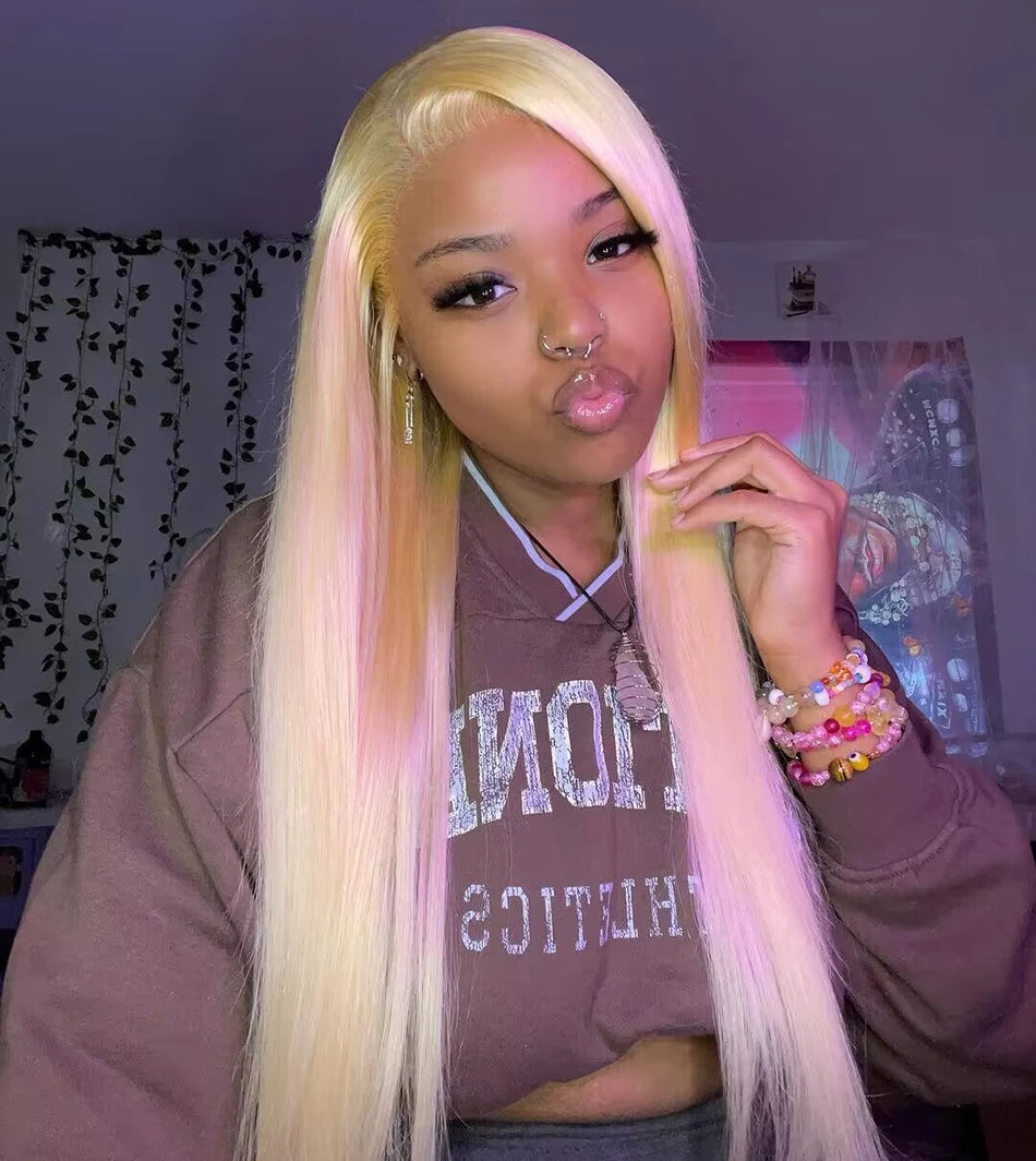 13x6 HD Transparent 613 Blonde Lace Frontal Human Hair Wigs Brazilian Straight Lace Front Human Hair Wigs Can Be Dyed Any Color