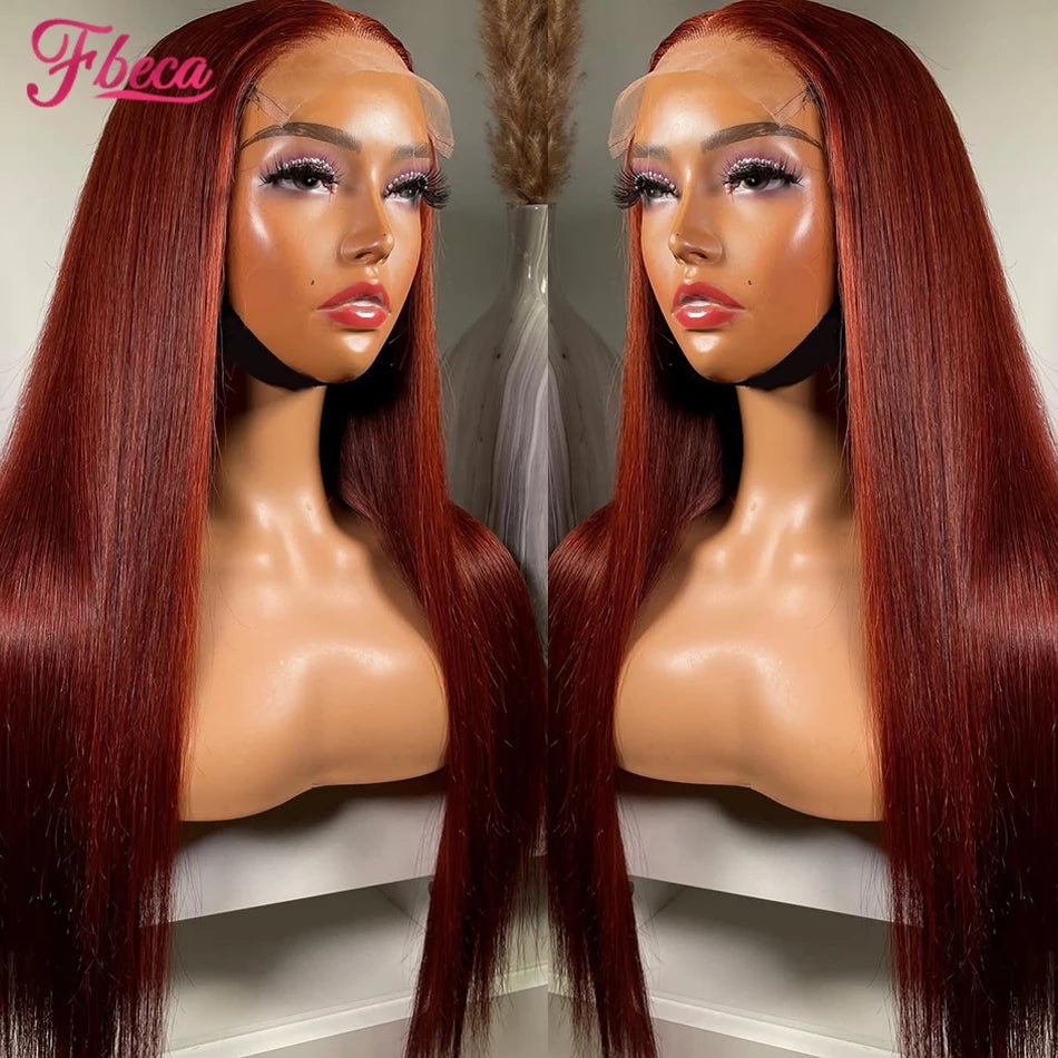 13x6 Lace Front Human Hair Wigs Straight Reddish Brown 13x4 HD Transparent Lace Frontal Wig Red Colored Human Hair Wig for Women