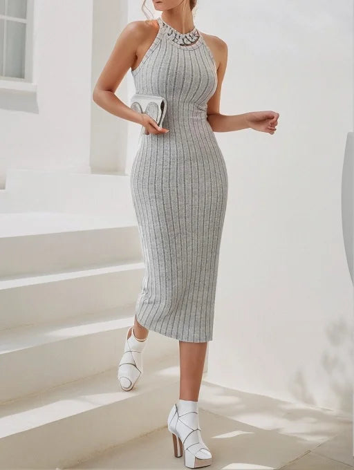 Dresses for Women  Solid Halter Neck Bodycon Ribbed Knit Tank Dress