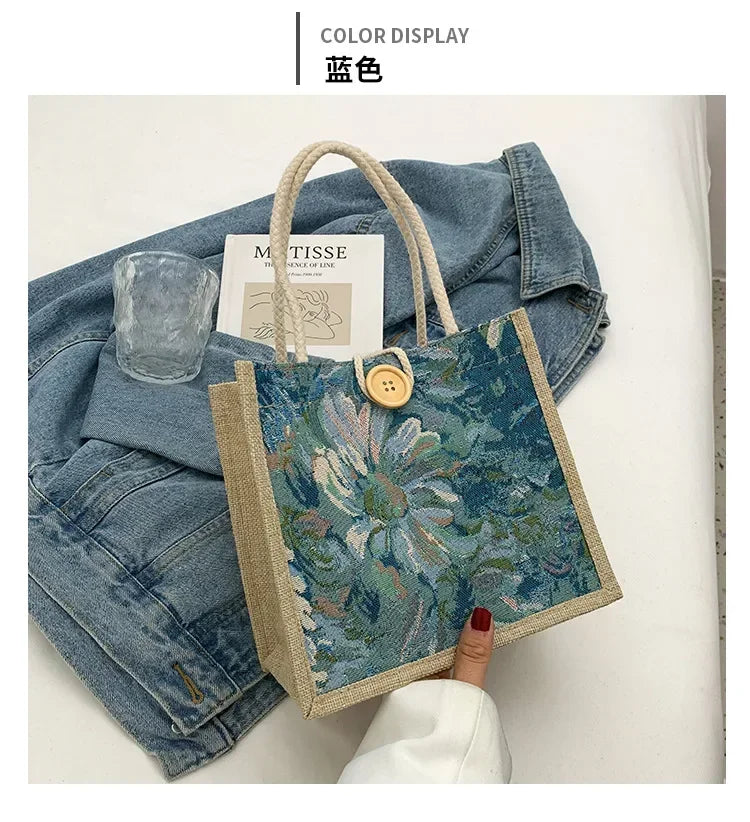 Women Ins Style Portable Hand Bag Linen Bag Students Handbags Fashion Ladies Top-handle Bags Designer Luxury Сумка Женская Bolsa