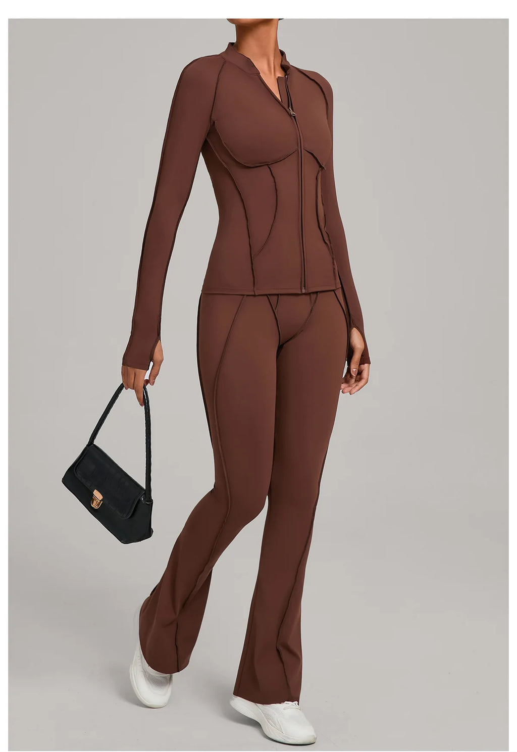 Gym Yoga Outfit for Women Autumn Winter Zipper Long Sleeve Fitness Suit Daily Casual Running Fitness Sportswear Two-Piece Sets