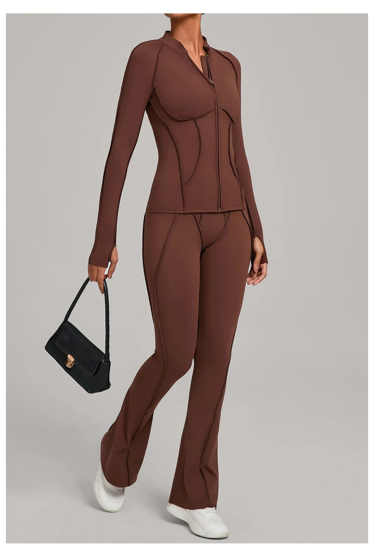 Gym Yoga Outfit for Women Autumn Winter Zipper Long Sleeve Fitness Suit Daily Casual Running Fitness Sportswear Two-Piece Sets