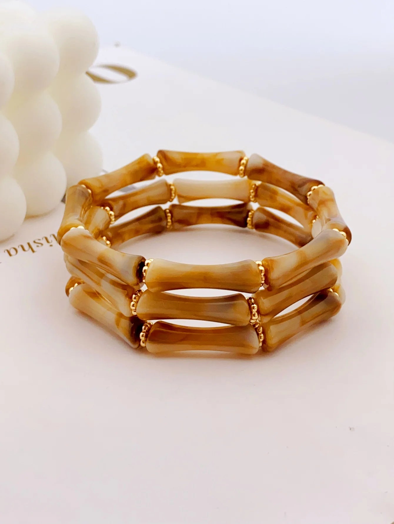 3pcs Acrylic Beaded Elastic Bracelet with Colorful Bamboos for Women's Daily Wear bracelet for women