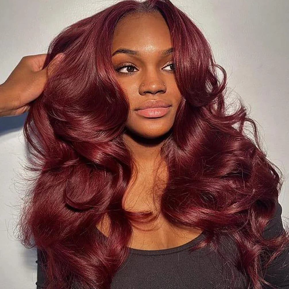 13x6 Hd Lace Frontal Wig Human Hair Wigs 99j Red Burgundy Colored Body Wave Human Hair Wigs  HD Transparent Lace Frontal wigs