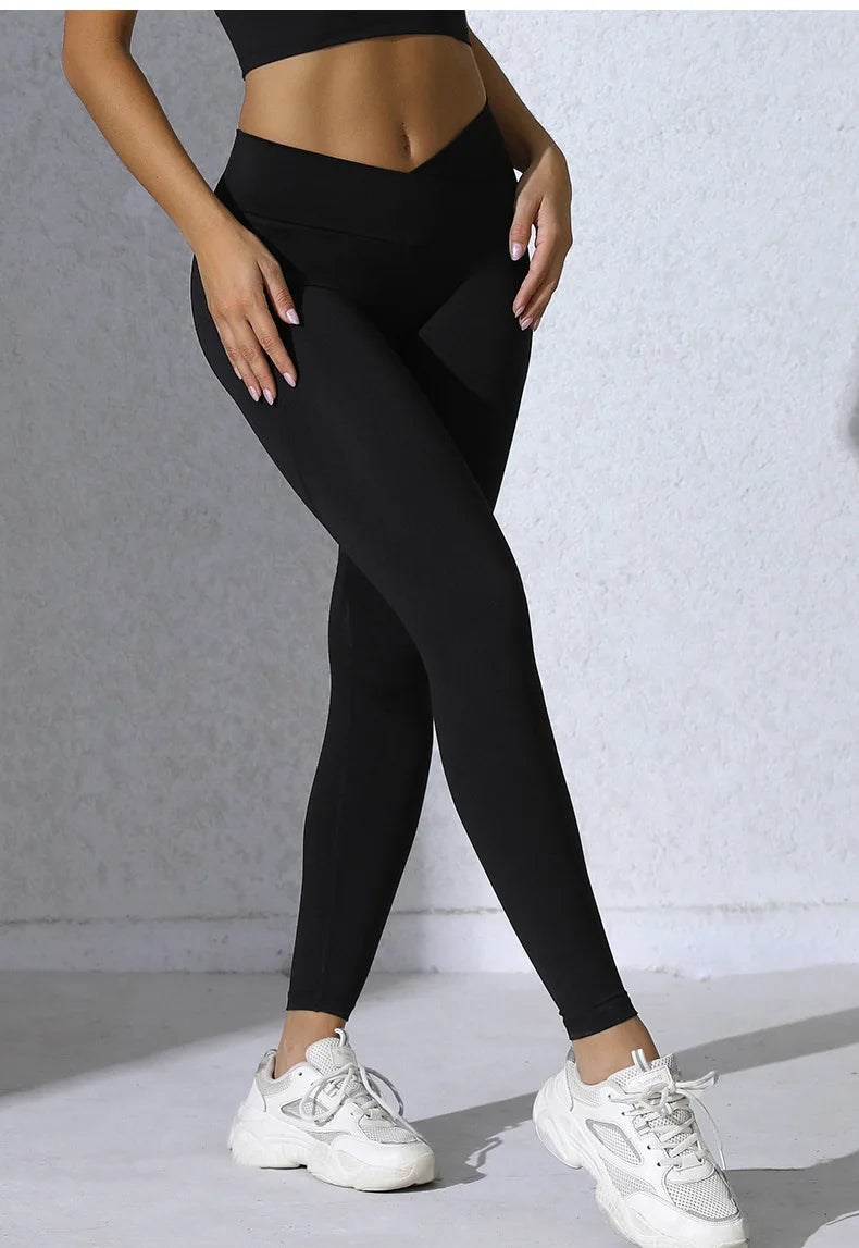 Women Gym Sports  Running Fitness Yoga Suit Sport Outfit Gymwear Lady Workout Clothes Crossed High Waist Leggings