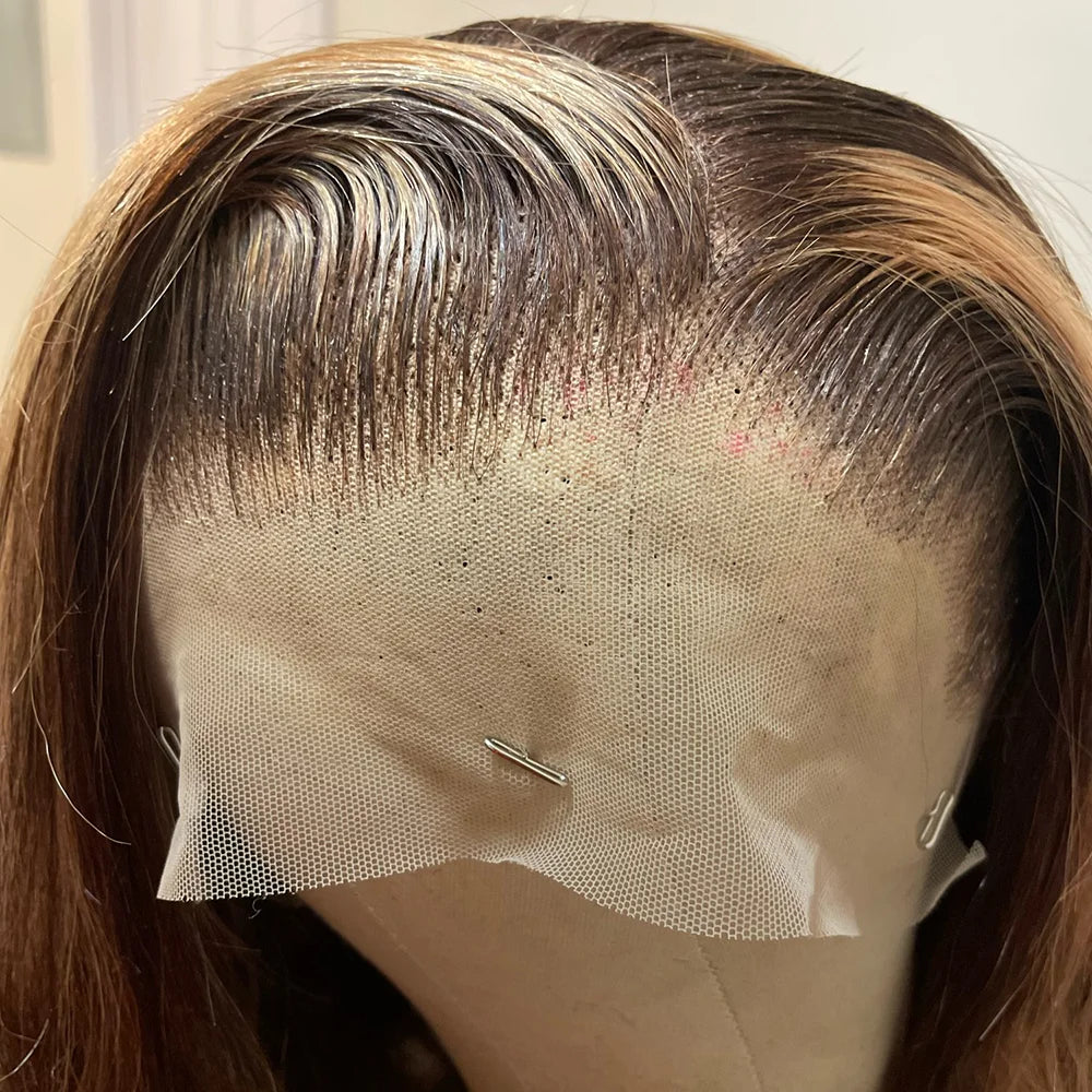 Highlight Brown Body Wave T Part Lace Front Wig Human Hair Wigs For Women Pre Plucked Honey Blonde Colored Cheap Hair Wigs