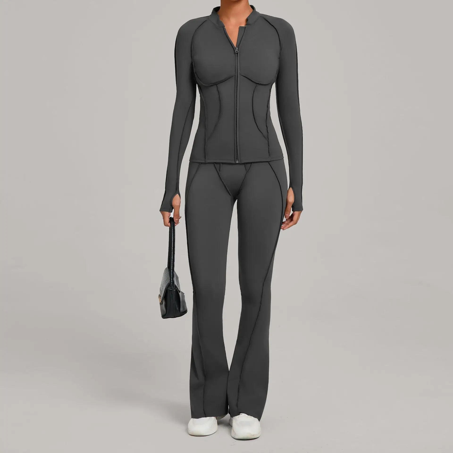 Gym Yoga Outfit for Women Autumn Winter Zipper Long Sleeve Fitness Suit Daily Casual Running Fitness Sportswear Two-Piece Sets