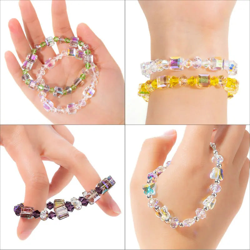 Crystals Beads Kit AB Color Bracelet Making Kit Glass Cube Sparkle Butterfly Beads for Jewelry Making Necklaces DIY Crafts