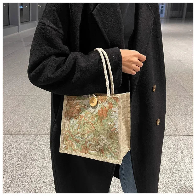 Women Ins Style Portable Hand Bag Linen Bag Students Handbags Fashion Ladies Top-handle Bags Designer Luxury Сумка Женская Bolsa