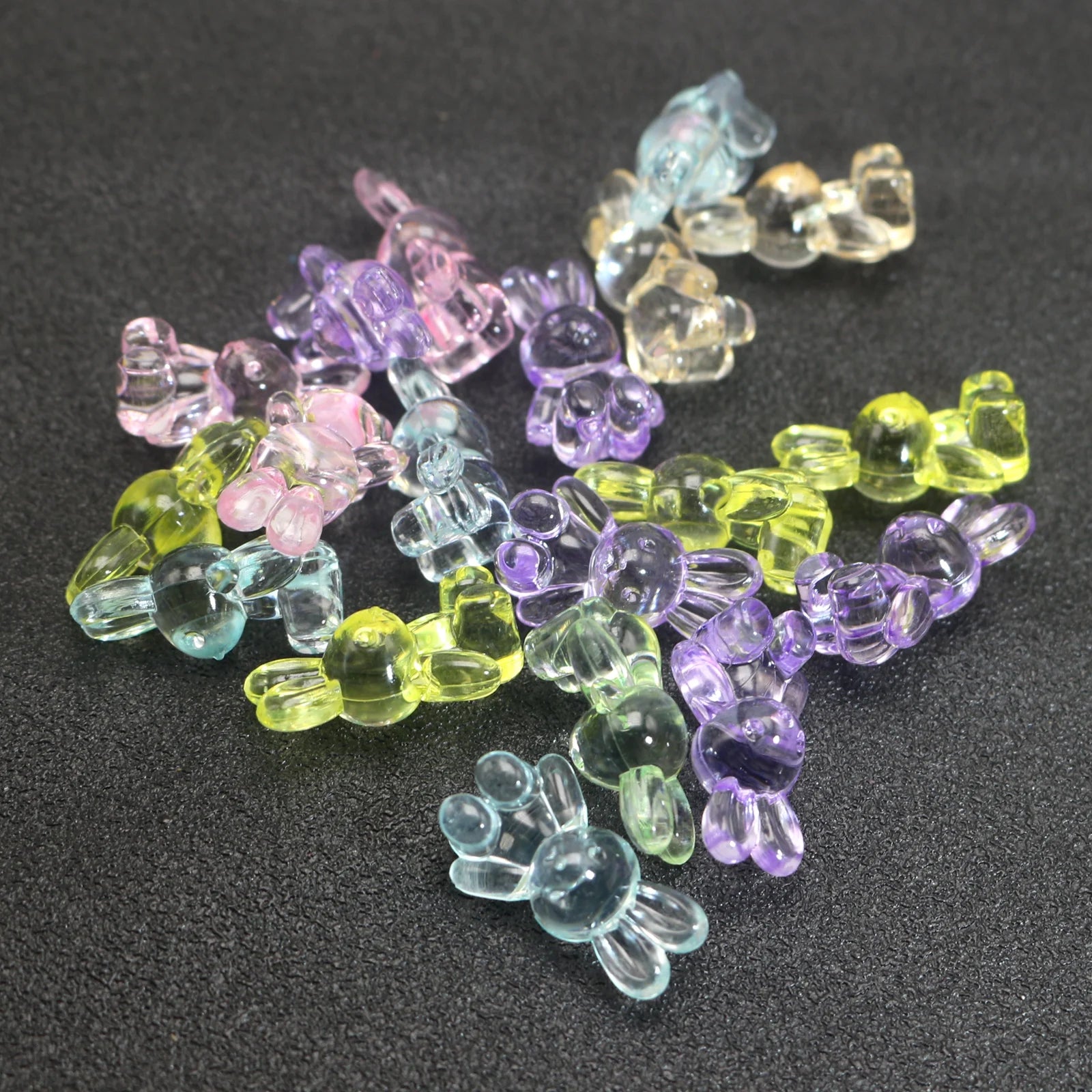 50 Mixed Transparent Color Acrylic Smooth Cute Bunny Rabbit Charm Beads 24mm