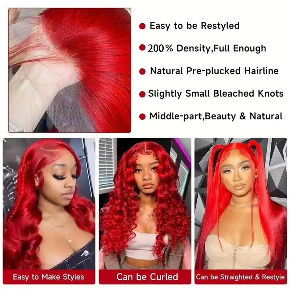 Hot Red 13x6 Hd Lace Frontal Human Hair Wigs Brazilian Colored Body Wave Lace Front Wig 4x4 5x5 Closure Wig For Women