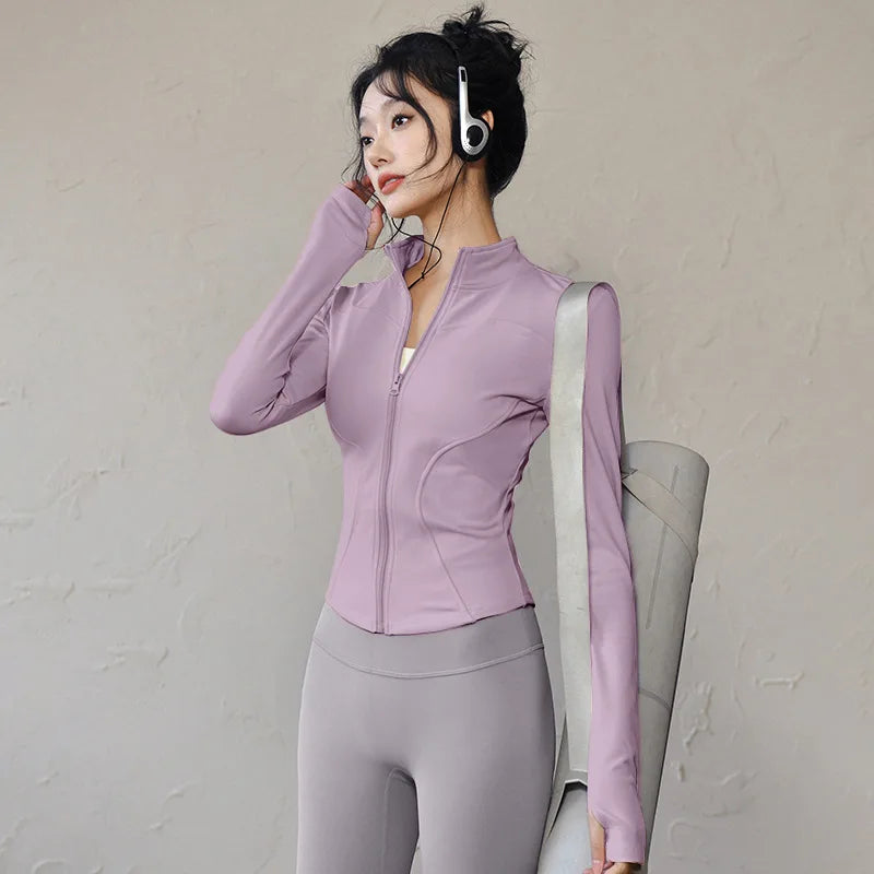 new Sportswear Woman Gym Yoga Sports Jacket Women's Tight Fit Long Sleeve Running Top Fitness Outfit Autumn Winter Exercise Coa